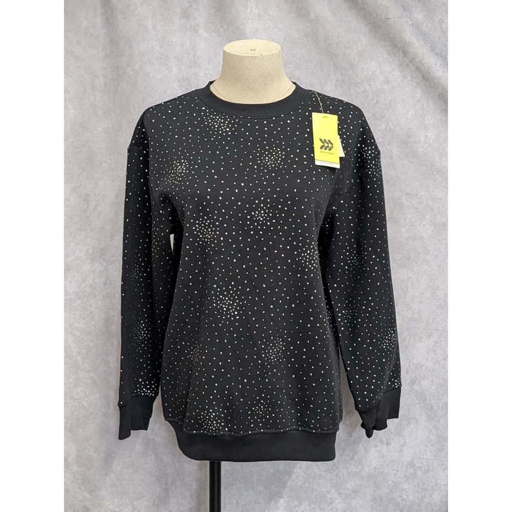 All In Motion Black Speckled Starburst Fleece Crewneck Sweatshirt XL 14 NWT C231